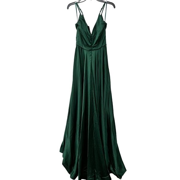 New La Femme Size 4 Strappy Back Satin Ballgown Emerald Green *Prom - Picture 11 of 14